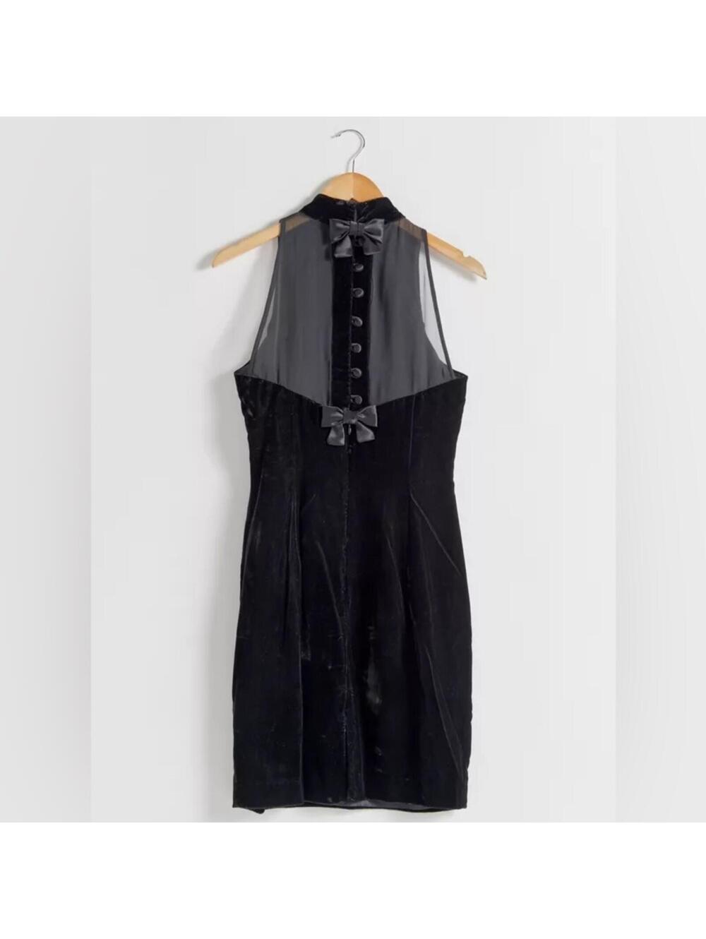 Vintage Donna Ricco Black Backless Bow Dress with Sheer Details